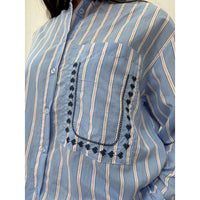 *NEW* Cotton Stripe Embroidered Shirt Blue