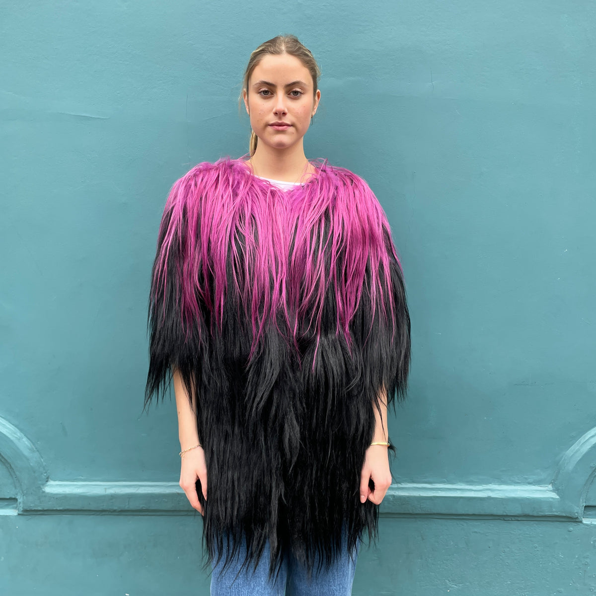 Lou Andrea Pink and Black Fur Coat