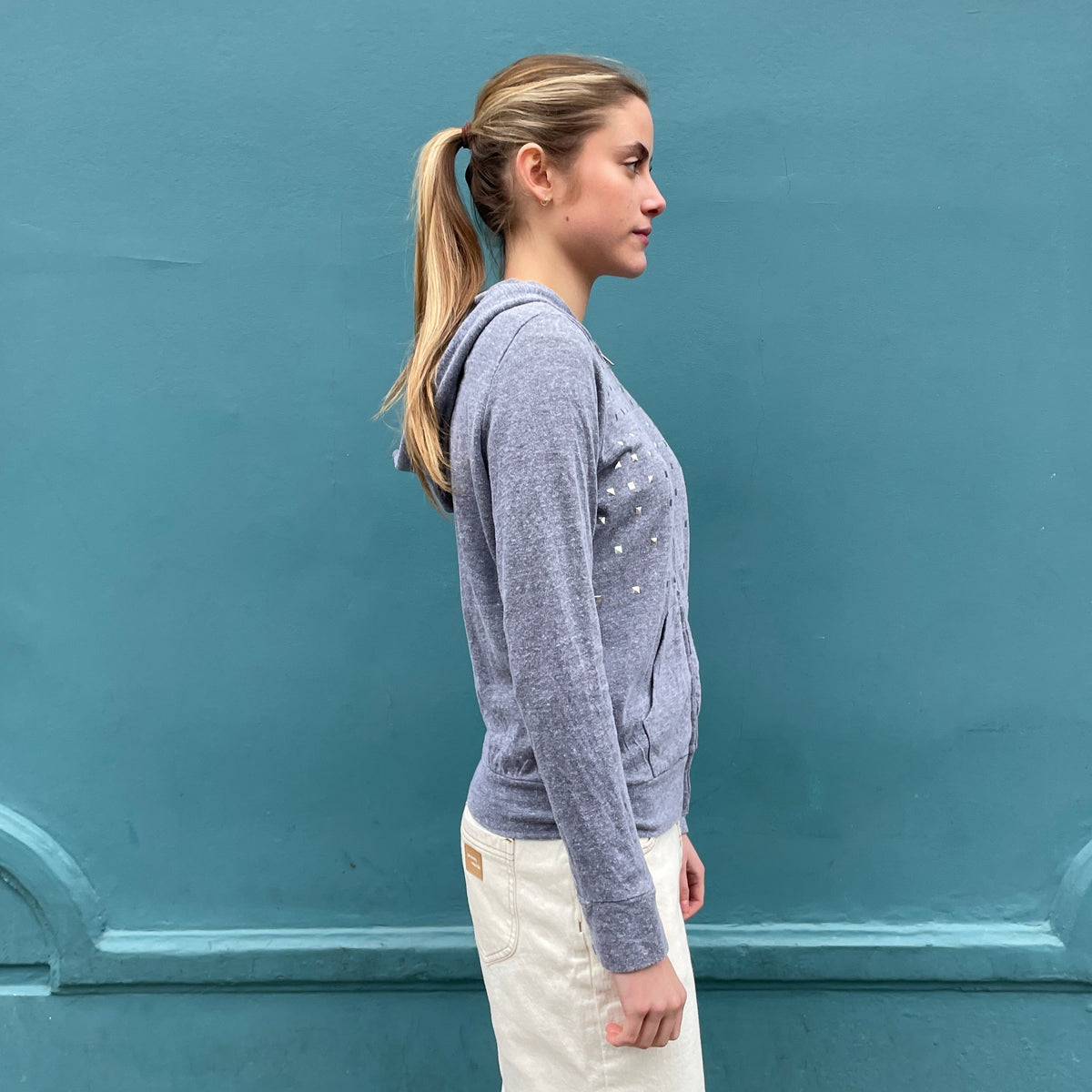 Monrow Grey Studded Hoodie