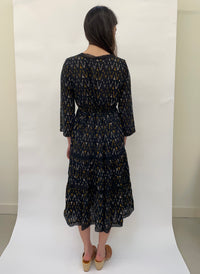 Stella Forrest tiered midi dress abstract pattern