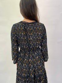 Stella Forrest tiered midi dress abstract pattern