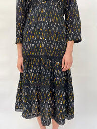Stella Forrest tiered midi dress abstract pattern