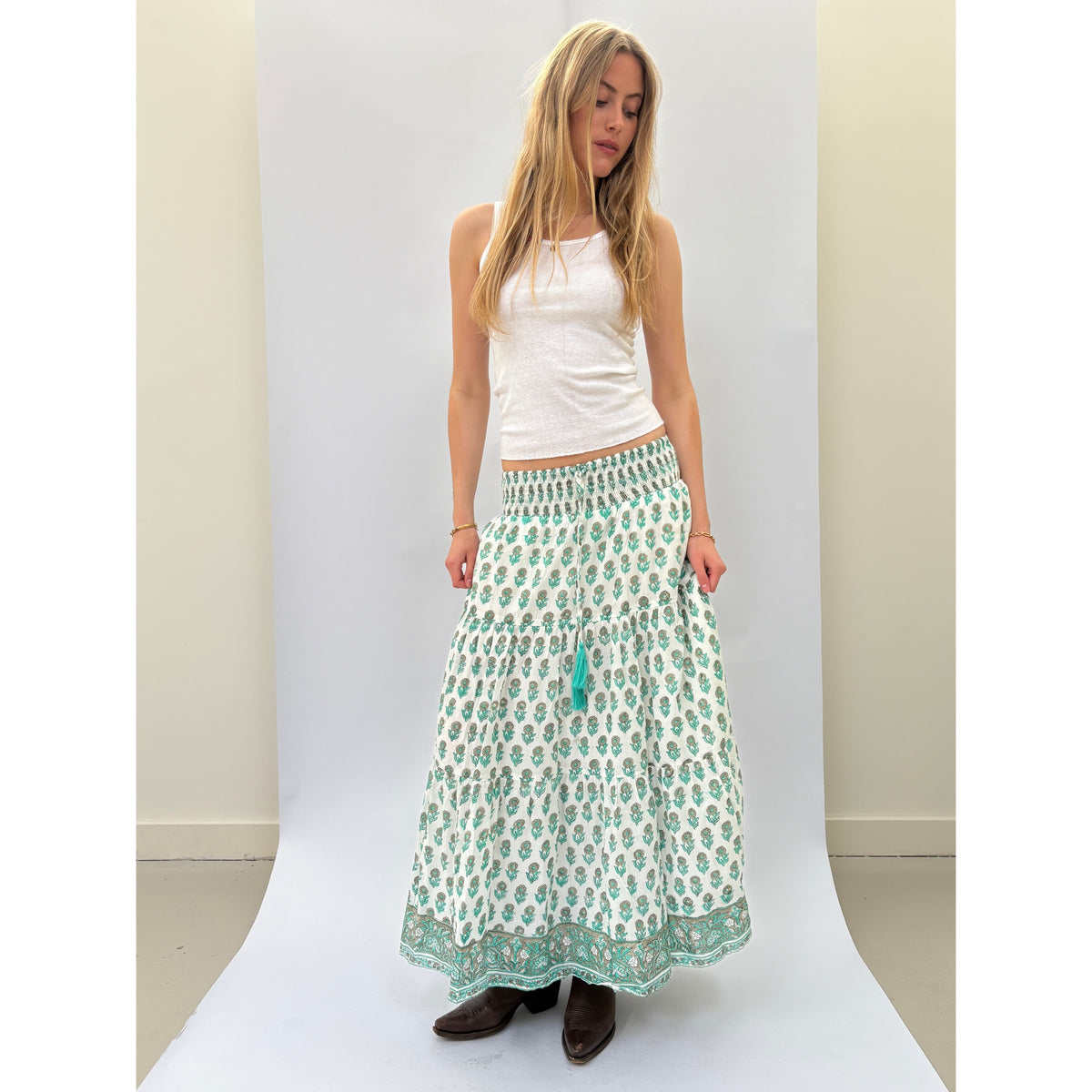 *NEW* Woodblock Full Length Skirt Mint