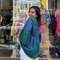 Kori Greek Archaic Feather Tunic Indigo/Green