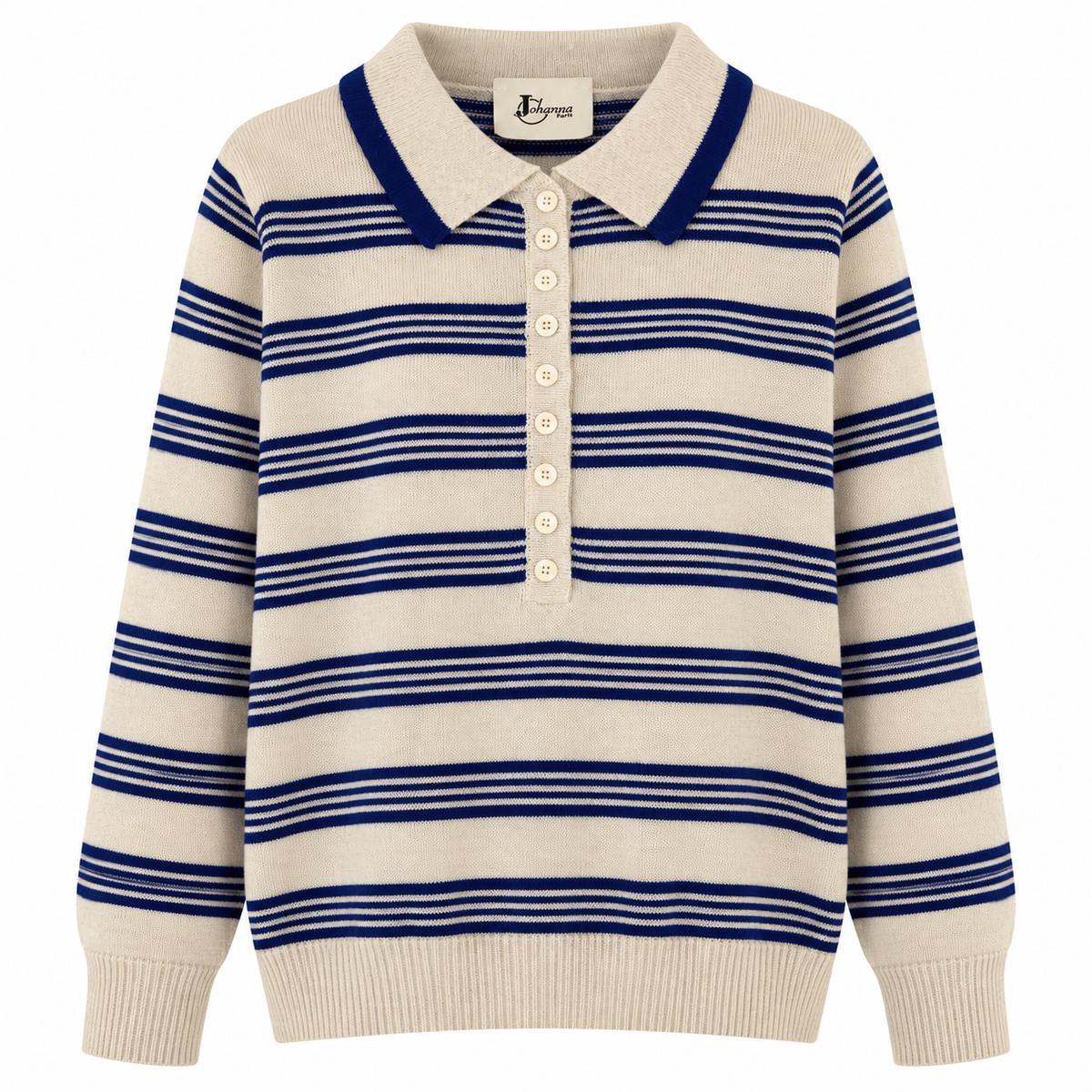 Stripe Collared Knit Ecru/Blue