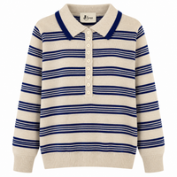 Stripe Collared Knit Ecru/Blue