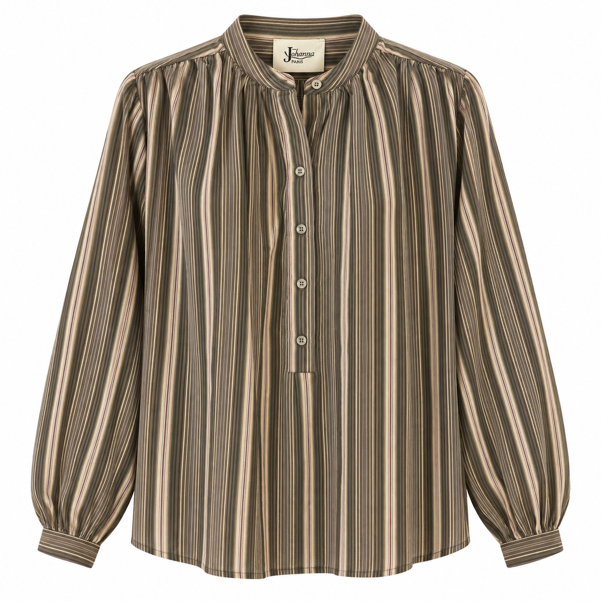 Cotton Stripe Shirt Khaki/Grey