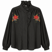 Embroidered Black Ruffle Shirt