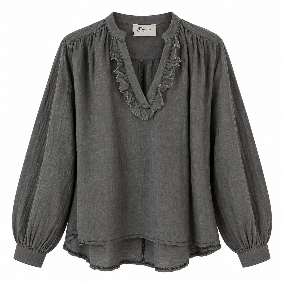 Soft Ruffle V Neck Shirt Grey