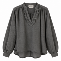 Soft Ruffle V Neck Shirt Grey