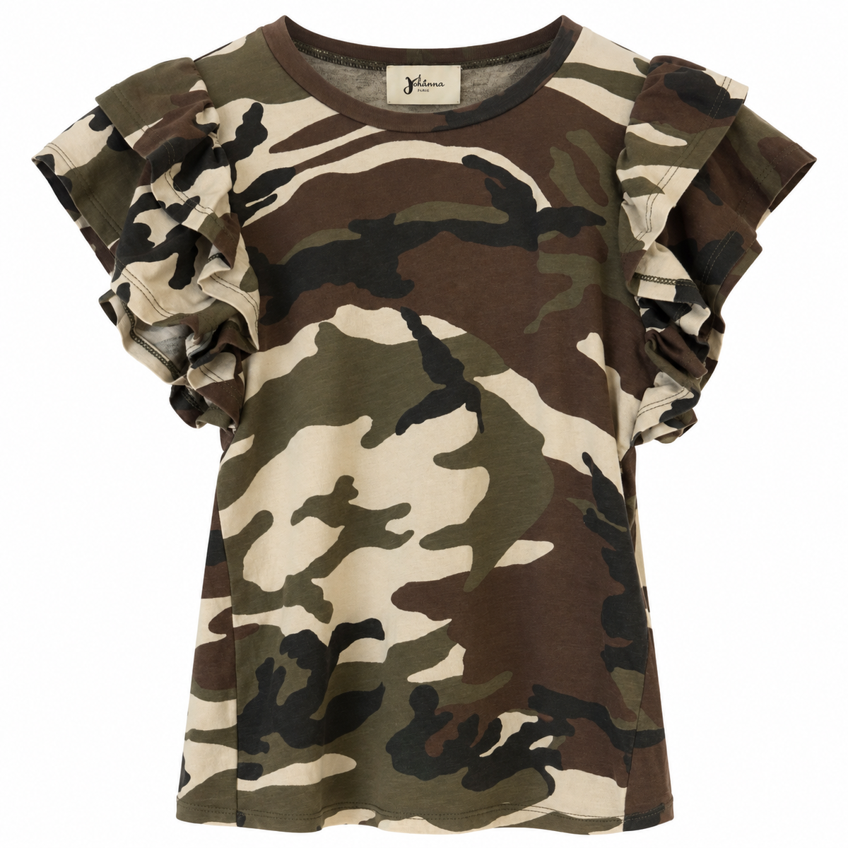 Camouflate Ruffle Sleeve T