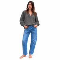 Soft Ruffle V Neck Shirt Grey