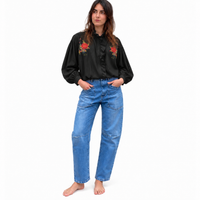 Embroidered Black Ruffle Shirt