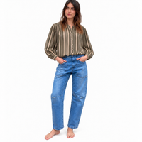 Cotton Stripe Shirt Khaki/Grey