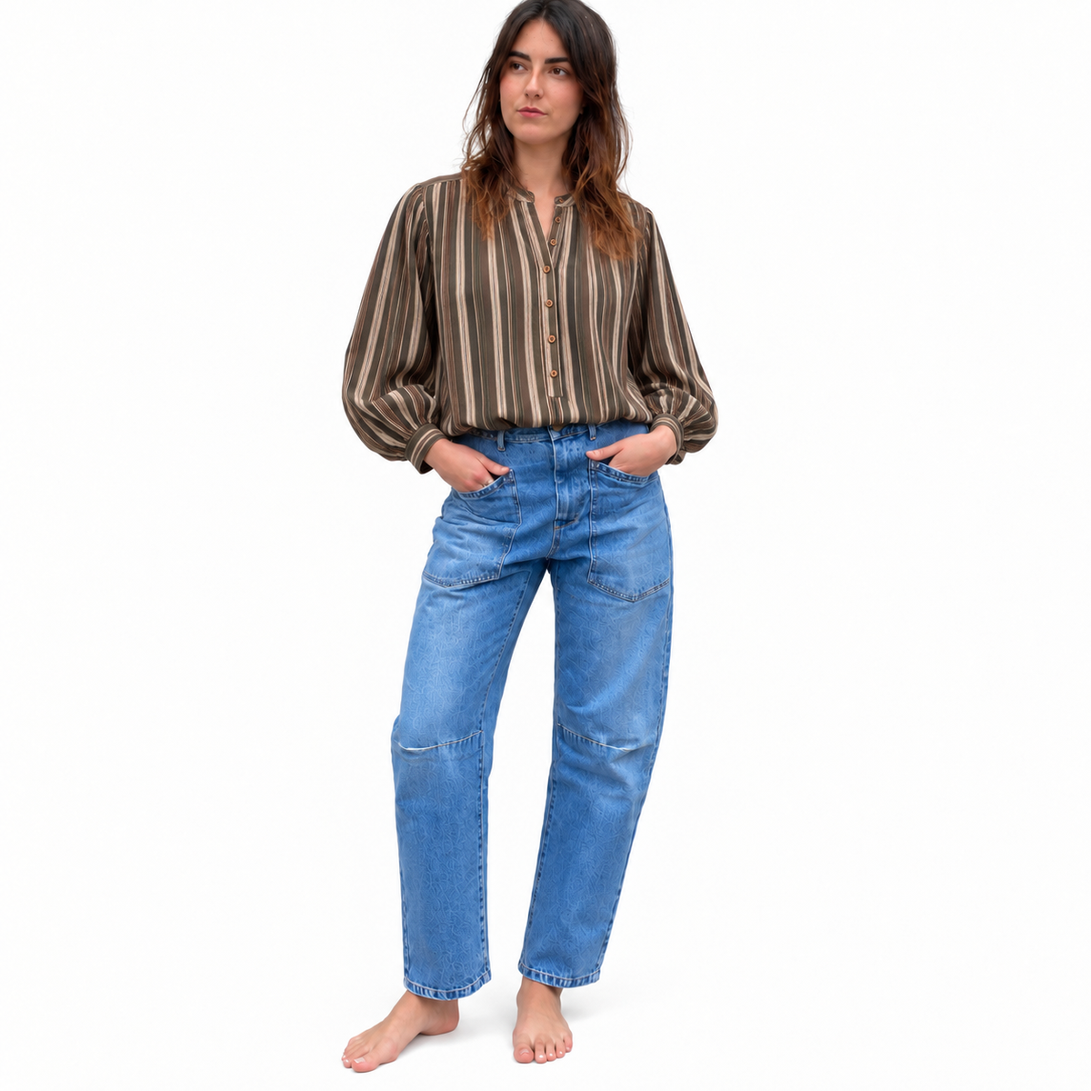 Cotton Stripe Shirt Plum/Grey