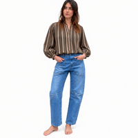 Cotton Stripe Shirt Plum/Grey