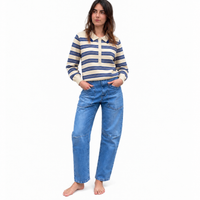 Stripe Collared Knit Ecru/Blue