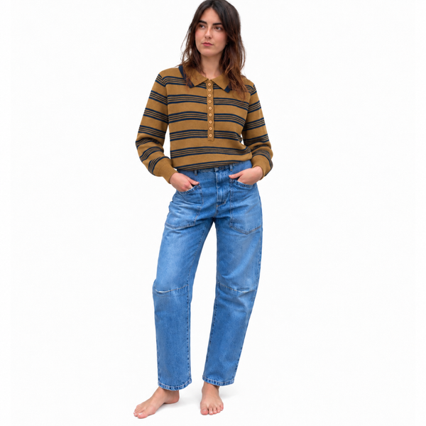 Stripe Collared Knit Dijon/Navy