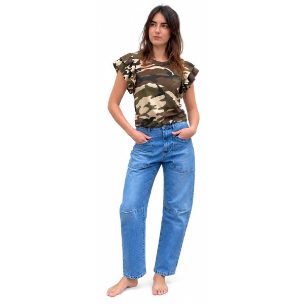 Camouflate Ruffle Sleeve T