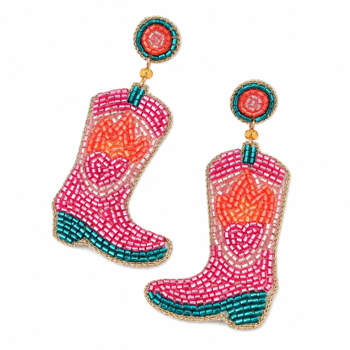 Pink Cowgirl Boot Beaded Earrings