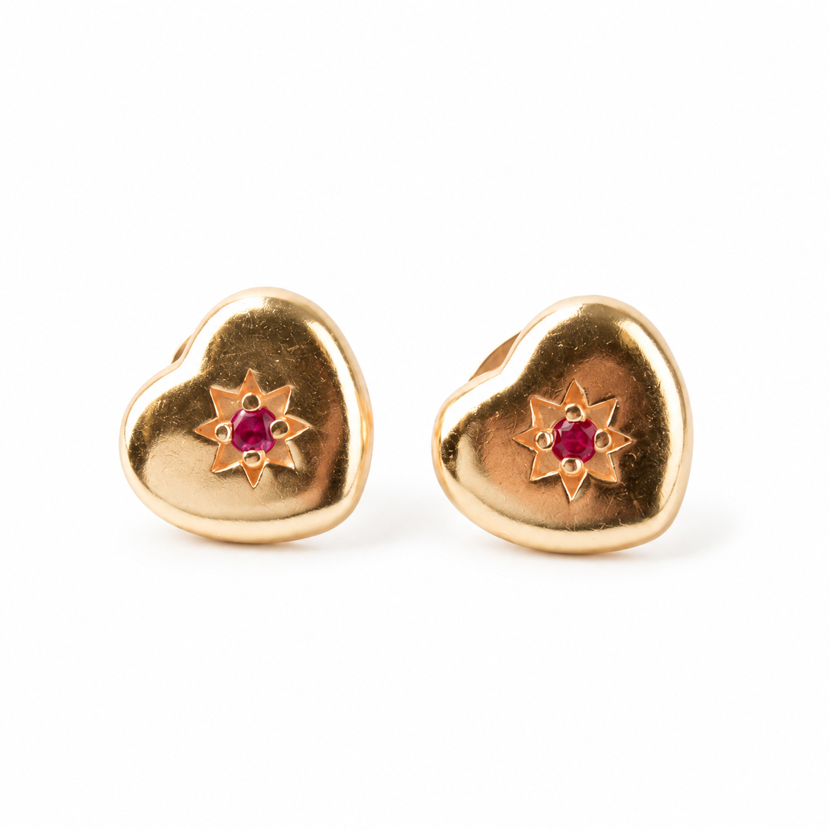 Pink Crystal Gold Heart Burst Studs