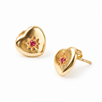 Pink Crystal Gold Heart Burst Studs