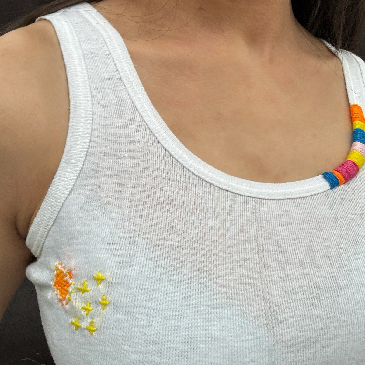 *NEW* White Embroidered Tank with Darning