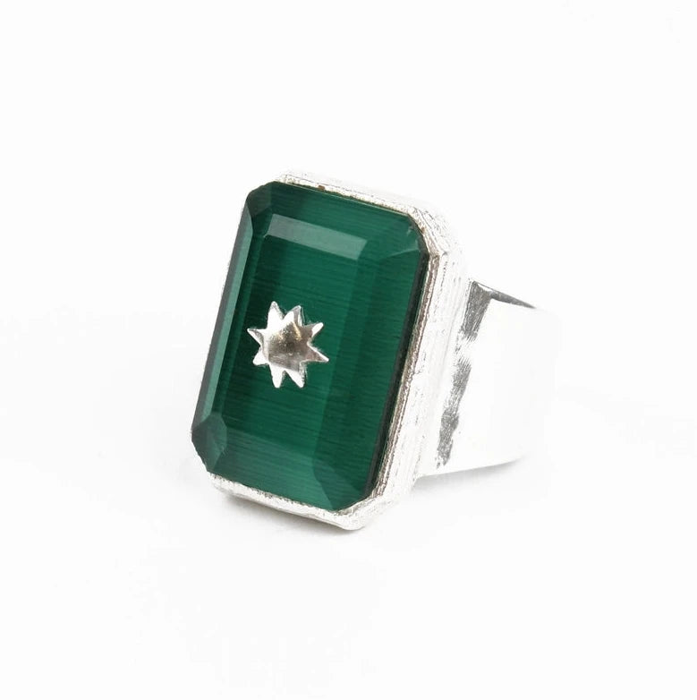 Silver Statement Ring Green Monalisa
