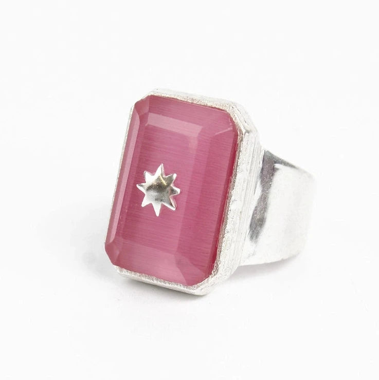 Silver Statement Ring Pink Monalisa