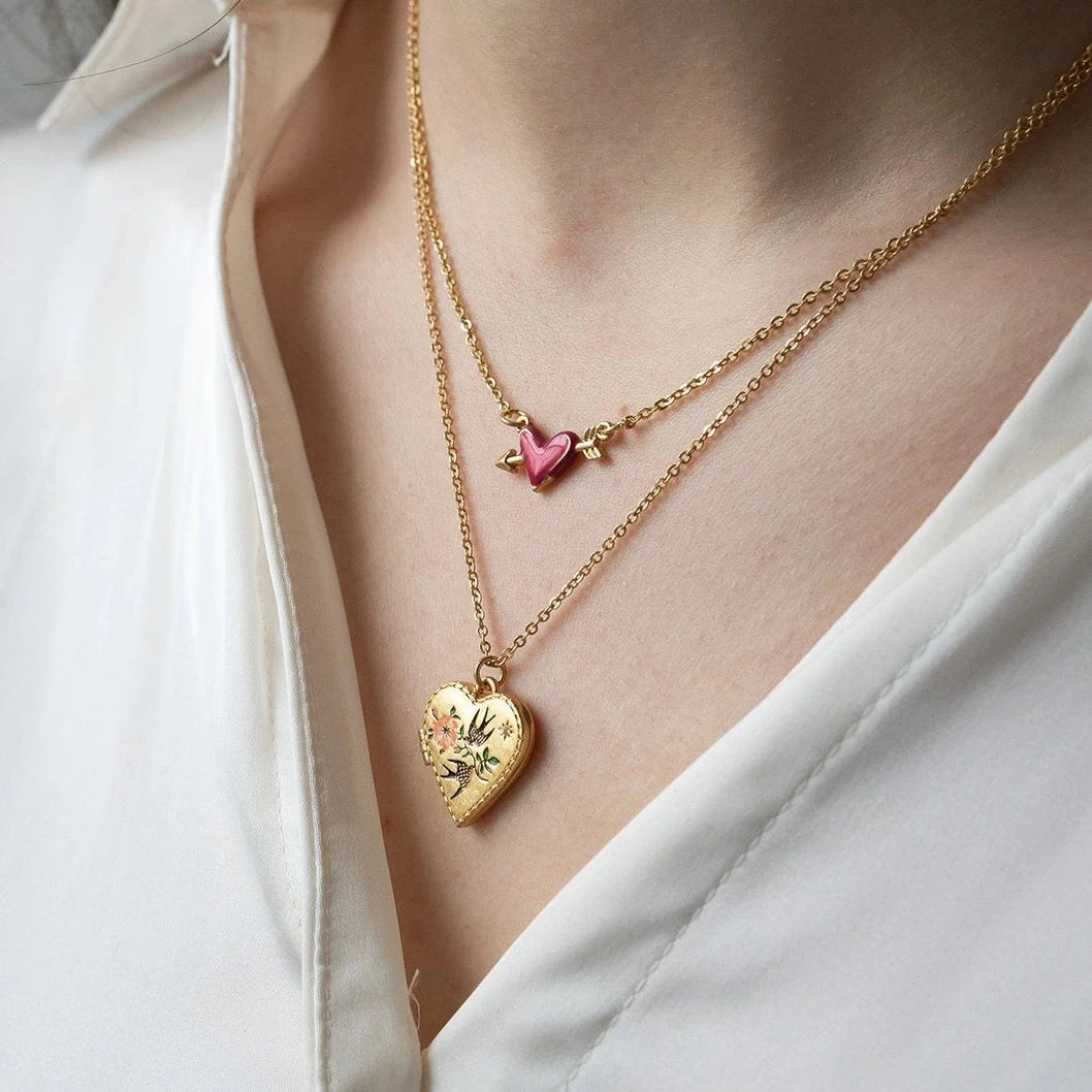 Swallow Heart Locket Chain Necklace