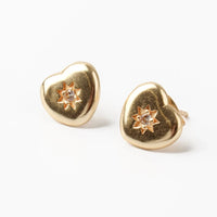 White Crystal Gold Heart Burst Studs
