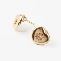 White Crystal Gold Heart Burst Studs