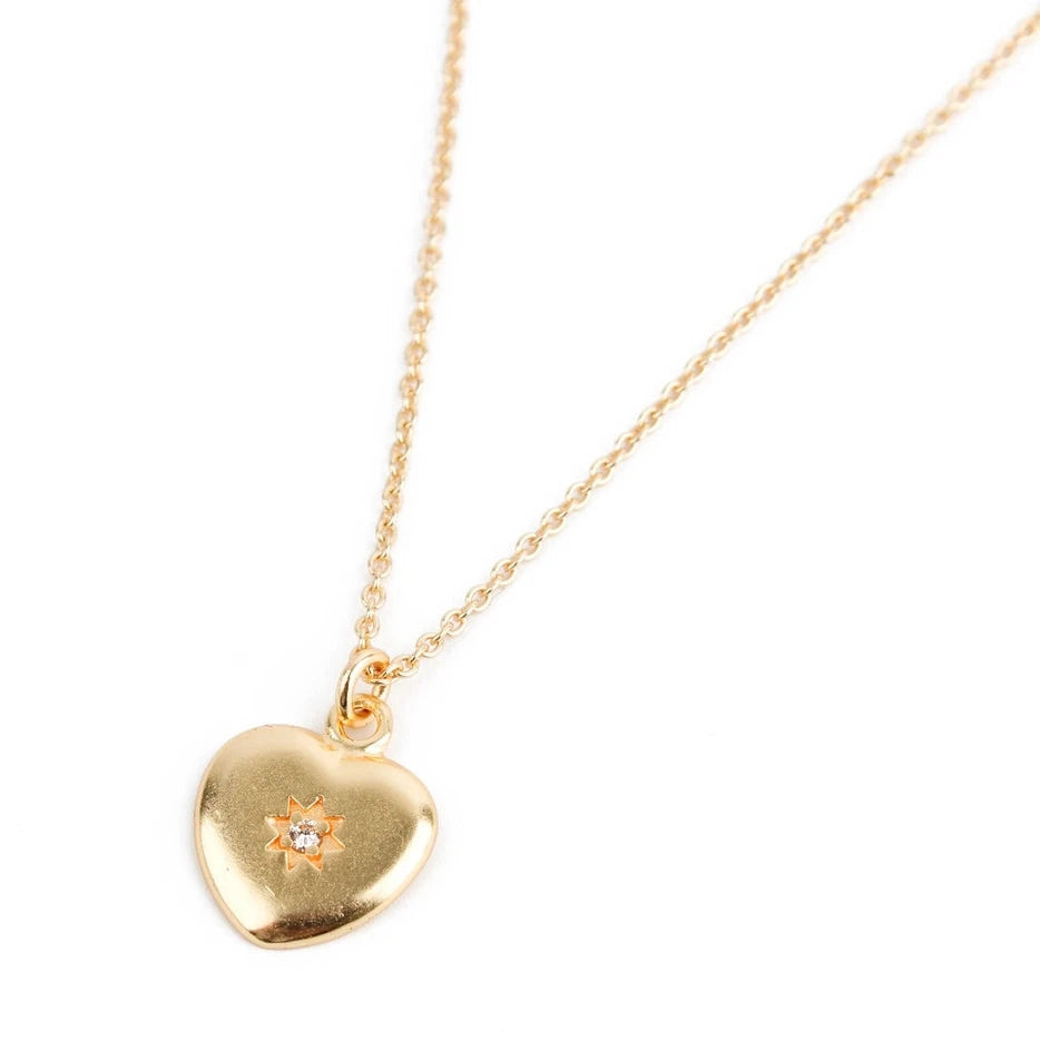 White Crystal Starburst Heart Pendant Necklace