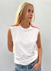 079. White Tank With Tape Appliqué
