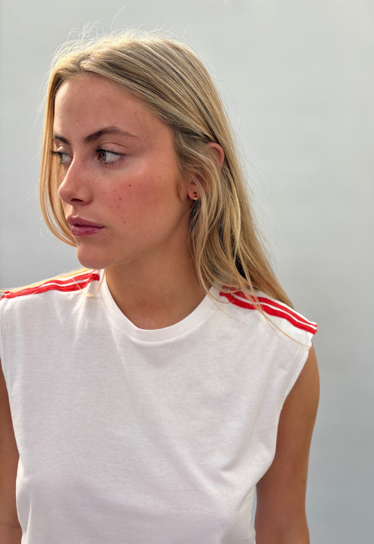 079. White Tank With Tape Appliqué
