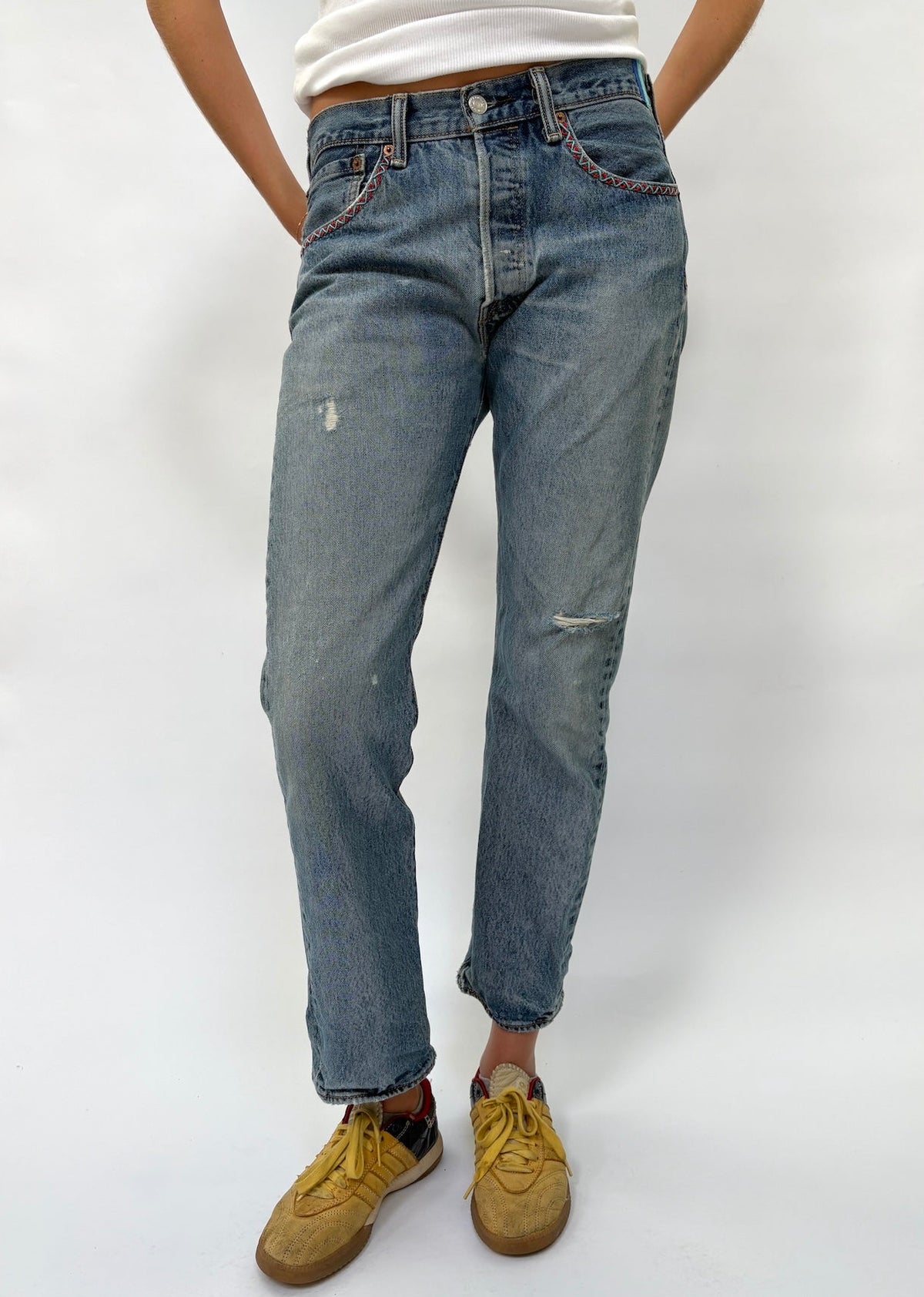 083. Zig Zag Stitch Levi's with Bandana Patch Blue and Red