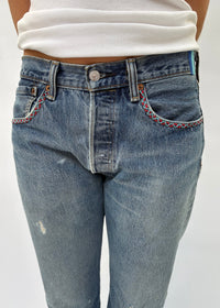 083. Zig Zag Stitch Levi's with Bandana Patch Blue and Red