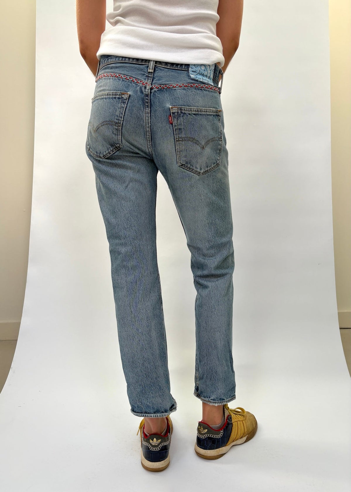 083. Zig Zag Stitch Levi's with Bandana Patch Blue and Red