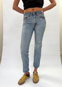 088. Zig Zag Stitch Levi's with Bandana Patch Pink