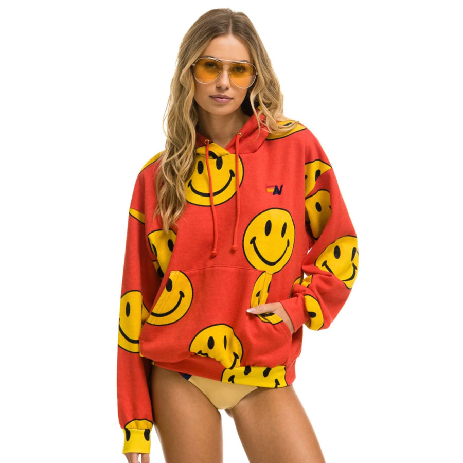 Aviator Nation- Smiley Repeat Hoodie Red