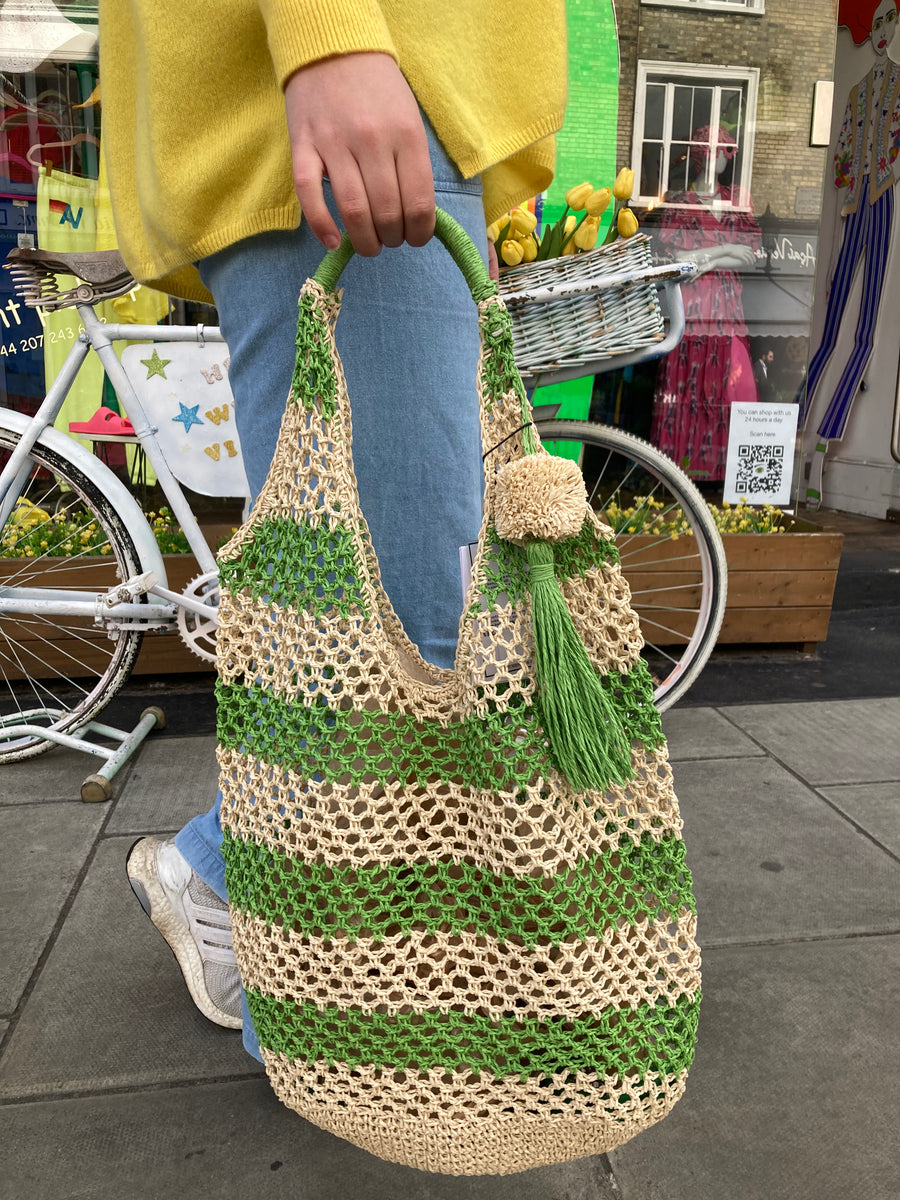 Alex Max Striped woven green slouch bag