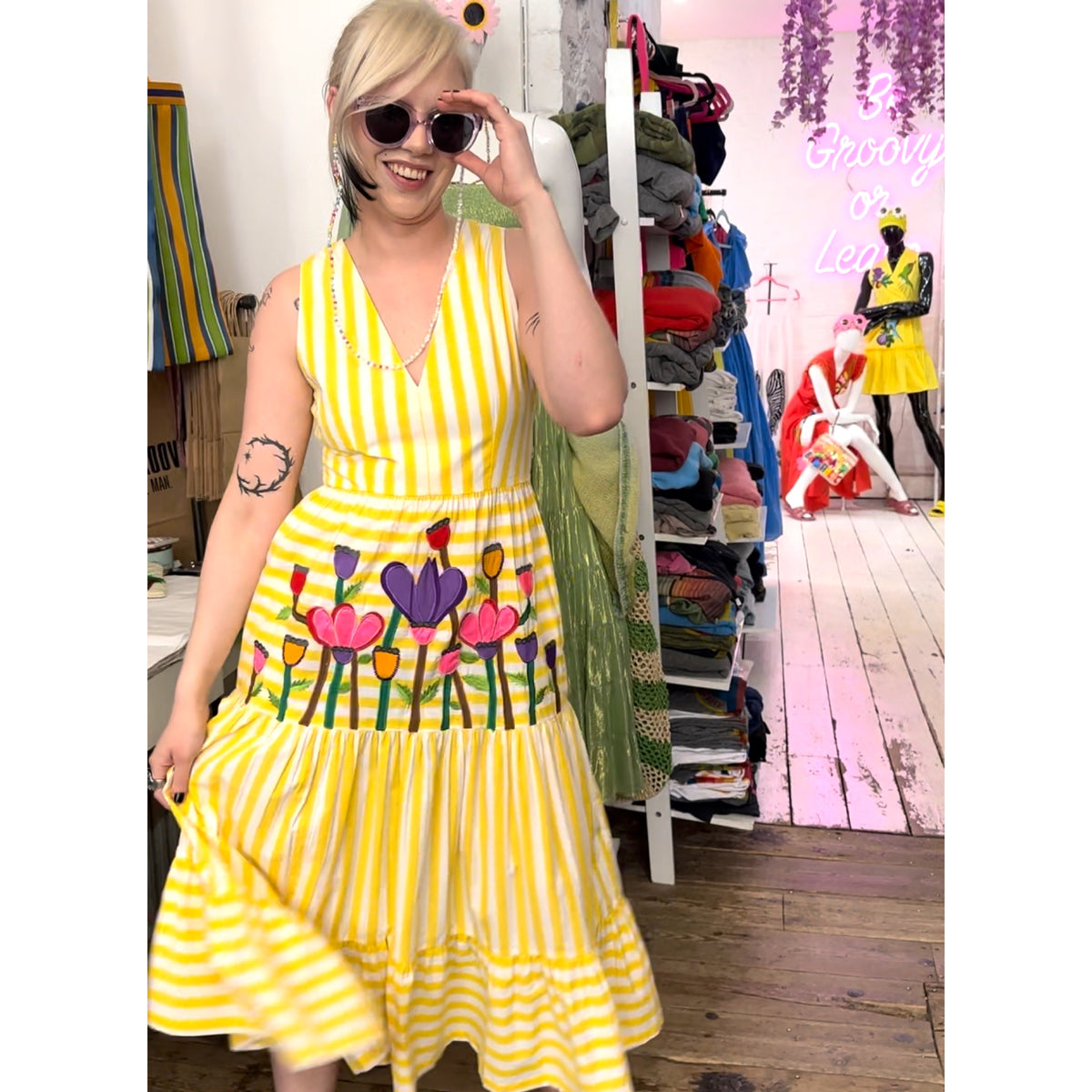 Anouk Grewal Yellow Stripe Dress