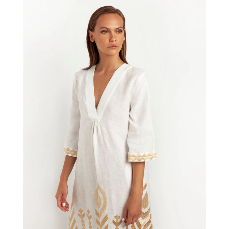 Kori Chevron V-Neck Dress White/Gold