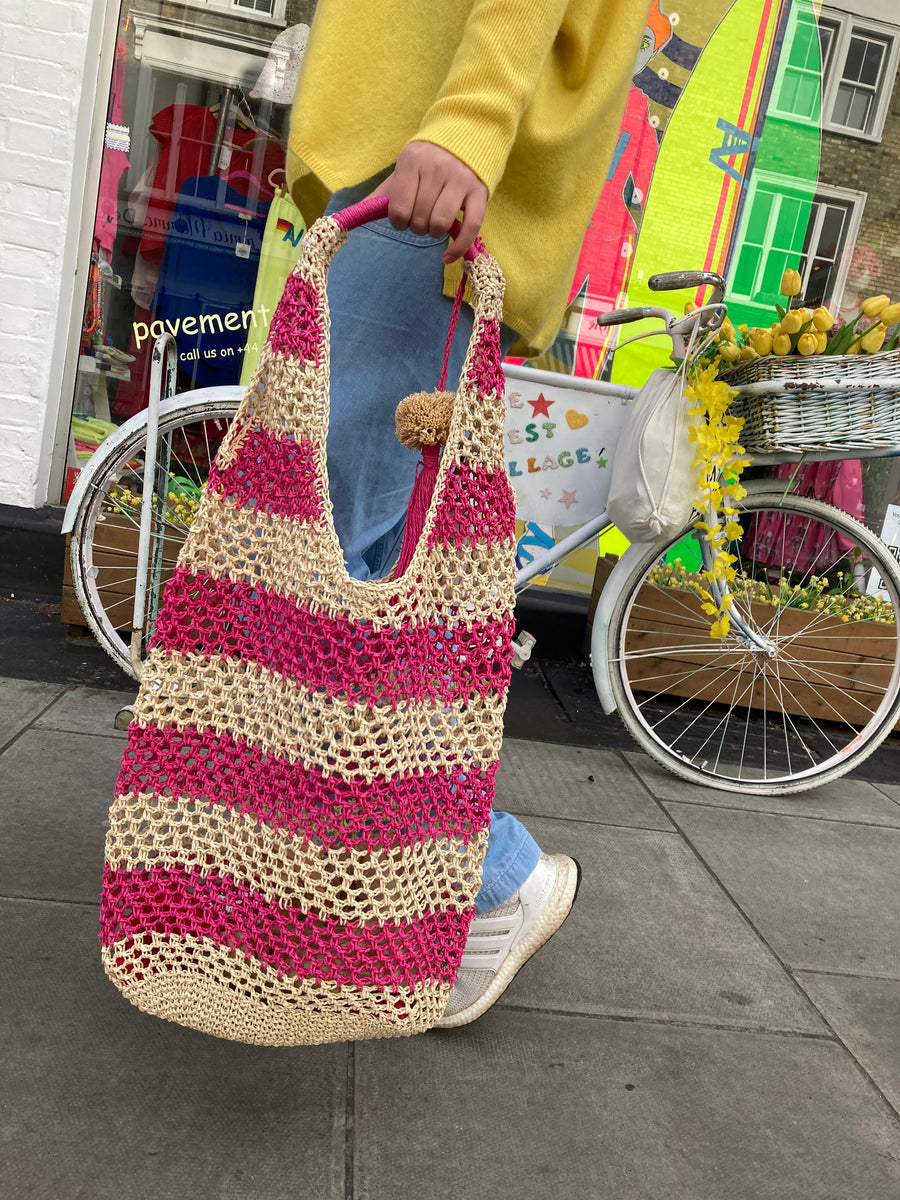 Alex Max Striped woven pink slouch bag