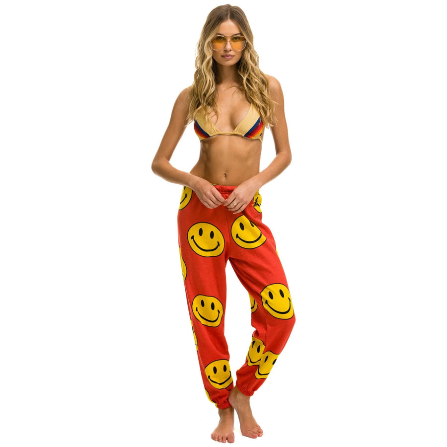 Aviator Nation Smiley Repeat Womens Sweatpants Red