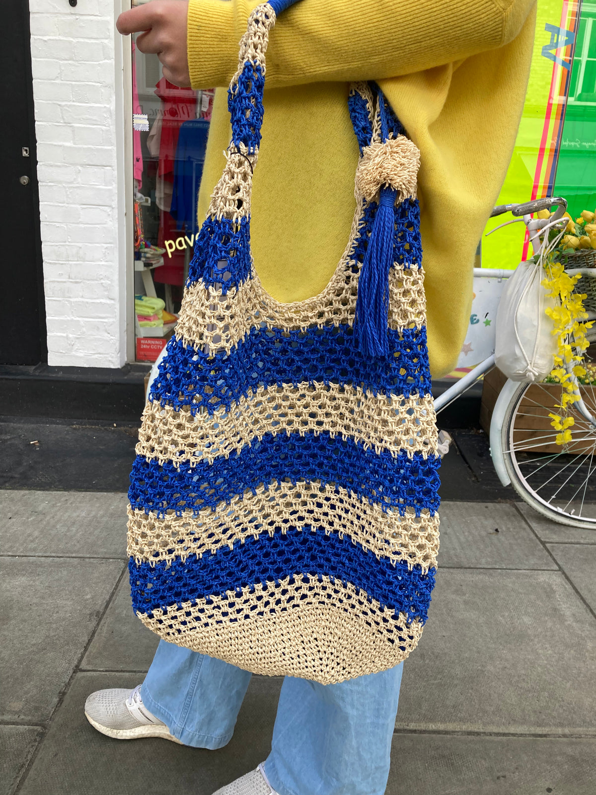 Alex Max Striped woven blue slouch bag