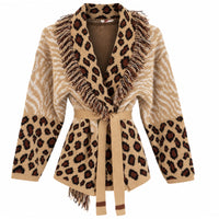 Intarsia Animal Motif Wrap Cardi Camel
