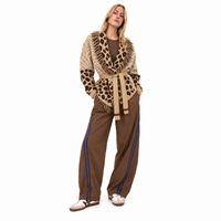 Intarsia Animal Motif Wrap Cardi Camel
