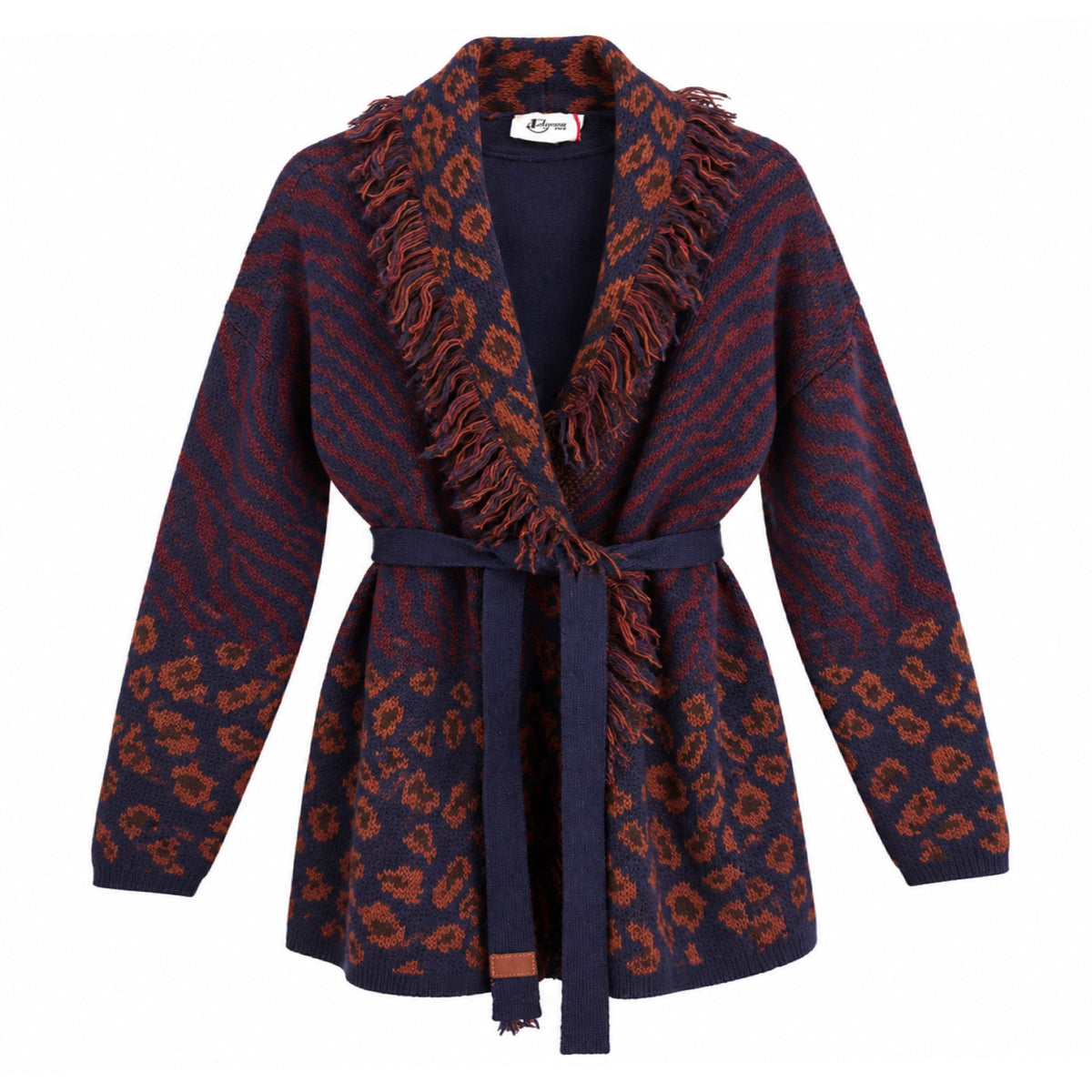 Intarsia Animal Motif Wrap Cardi Navy