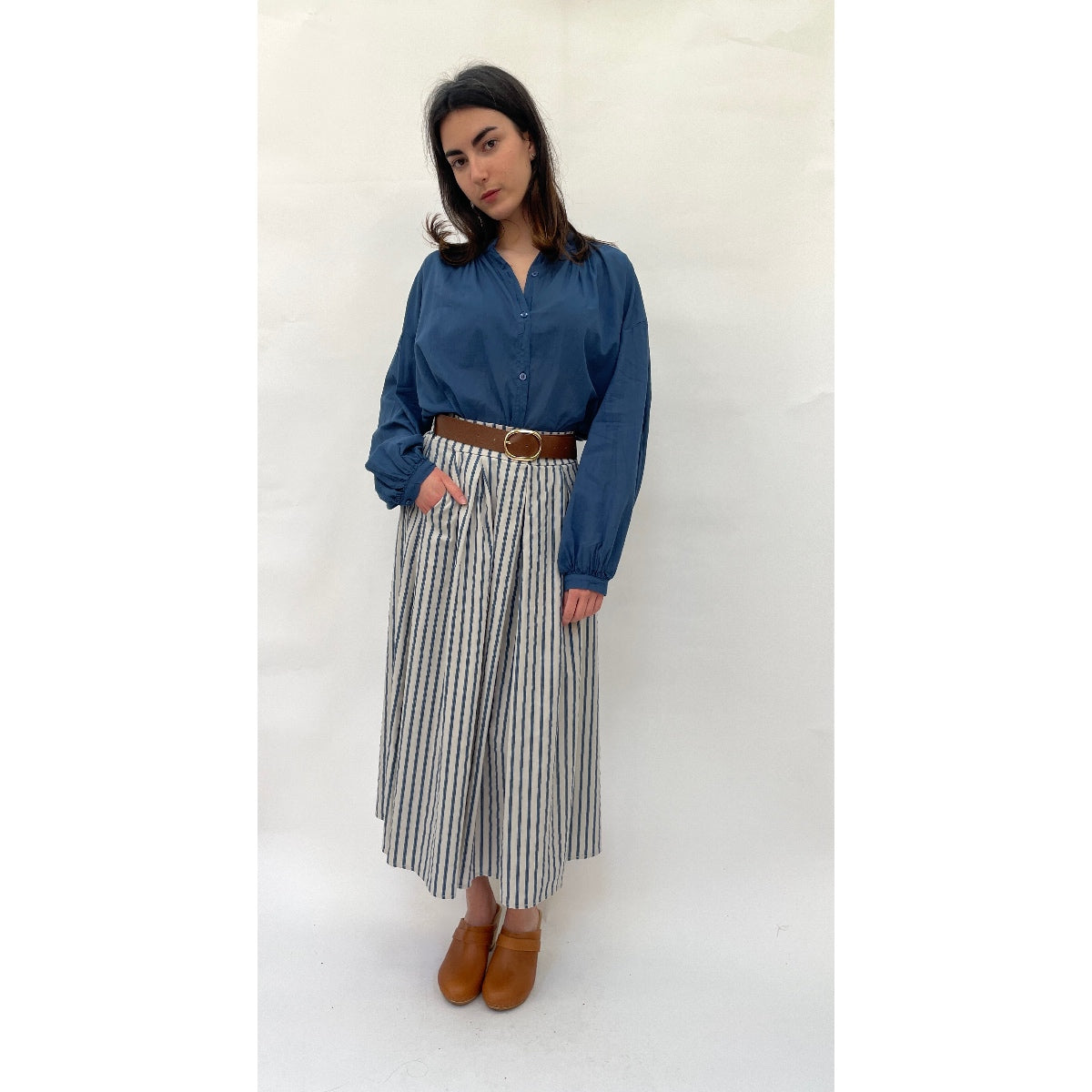 French Stripe Belted Skirt